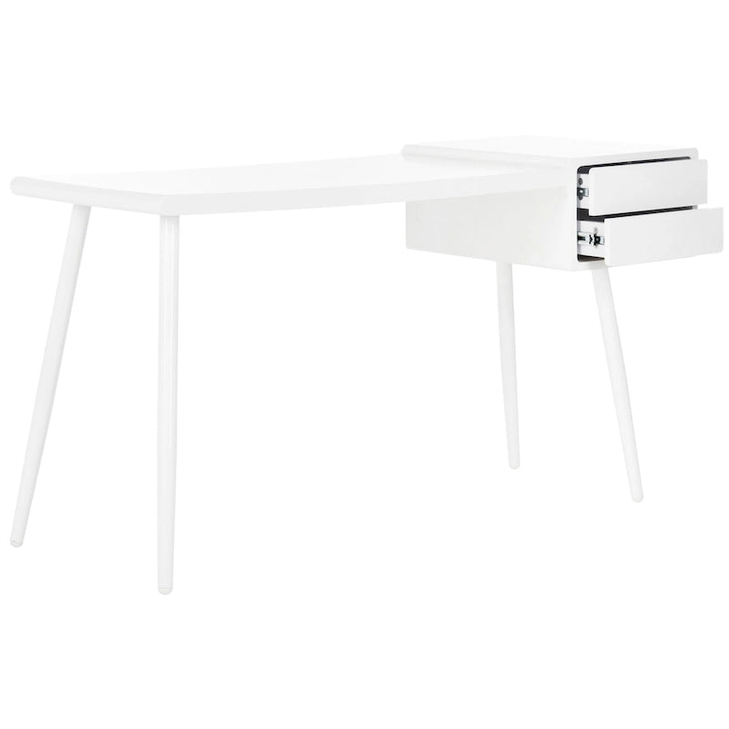 Bureau blanc à deux tiroirs (style milieu du siècle)