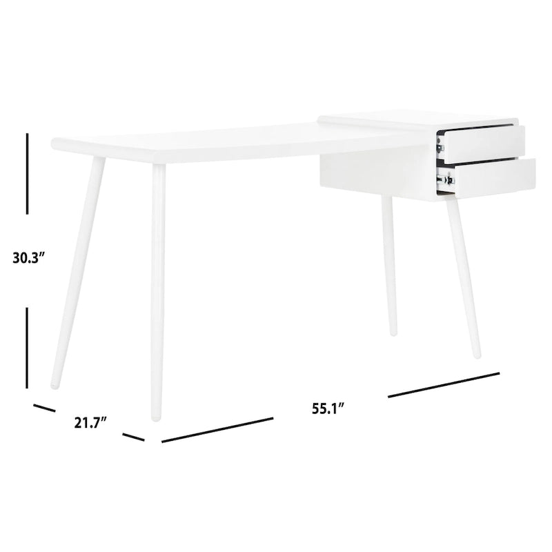 Bureau blanc à deux tiroirs (style milieu du siècle)