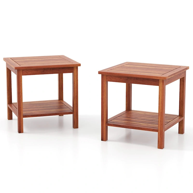 Table d'appoint de patio carrée à deux niveaux pour l'extérieur (ensemble de 2 pièces)