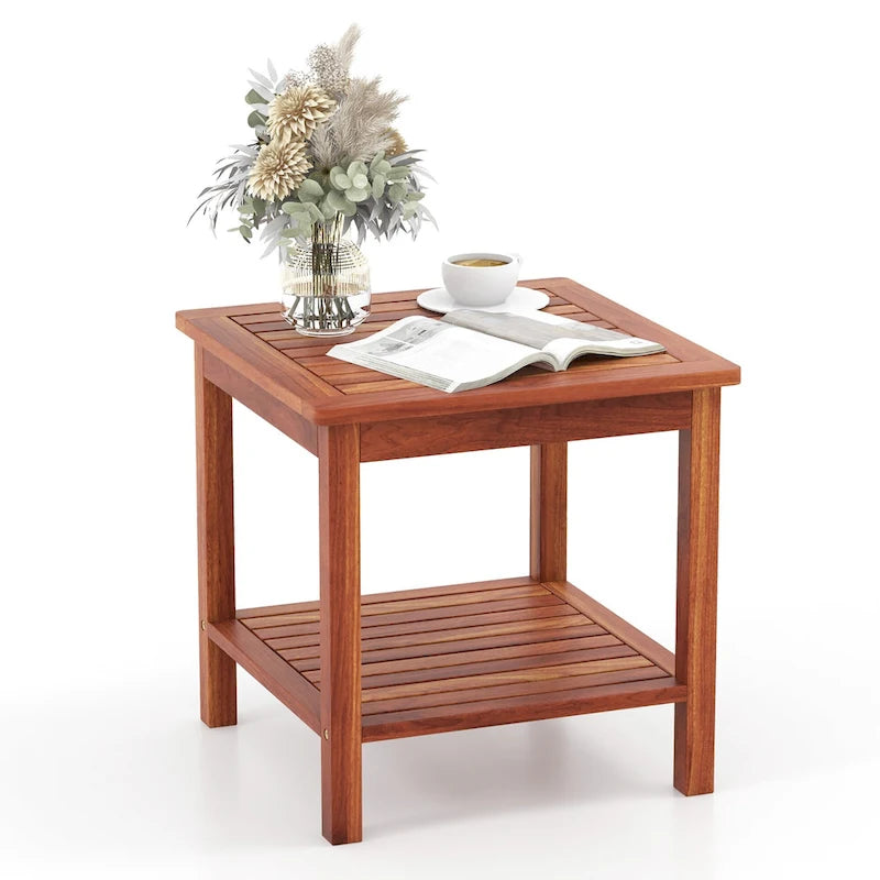 Table d'appoint de patio carrée à deux niveaux pour l'extérieur (ensemble de 2 pièces)