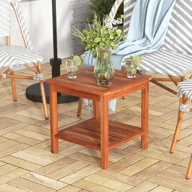 Table d'appoint de patio carrée à deux niveaux pour l'extérieur (ensemble de 2 pièces)