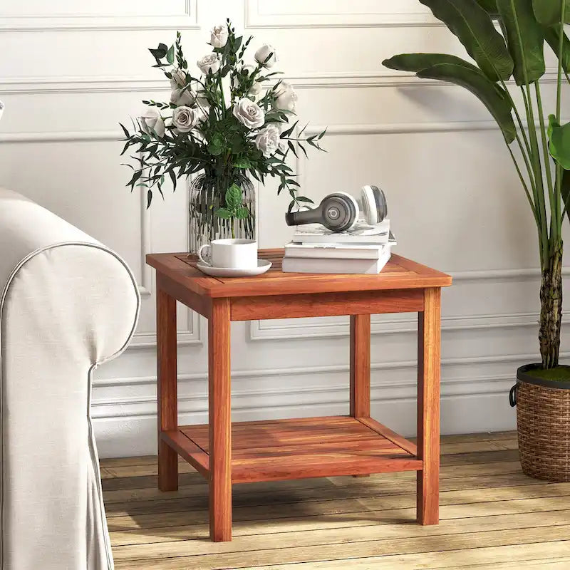 Table d'appoint de patio carrée à deux niveaux pour l'extérieur (ensemble de 2 pièces)