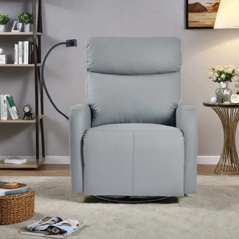PU Power Swivel Recliner Chair with 270 Rotation, Electric 95-160 Recline and Dual USB Ports - 330lb Capacity