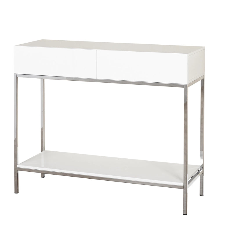 Console blanche et chrome en métal brillant
