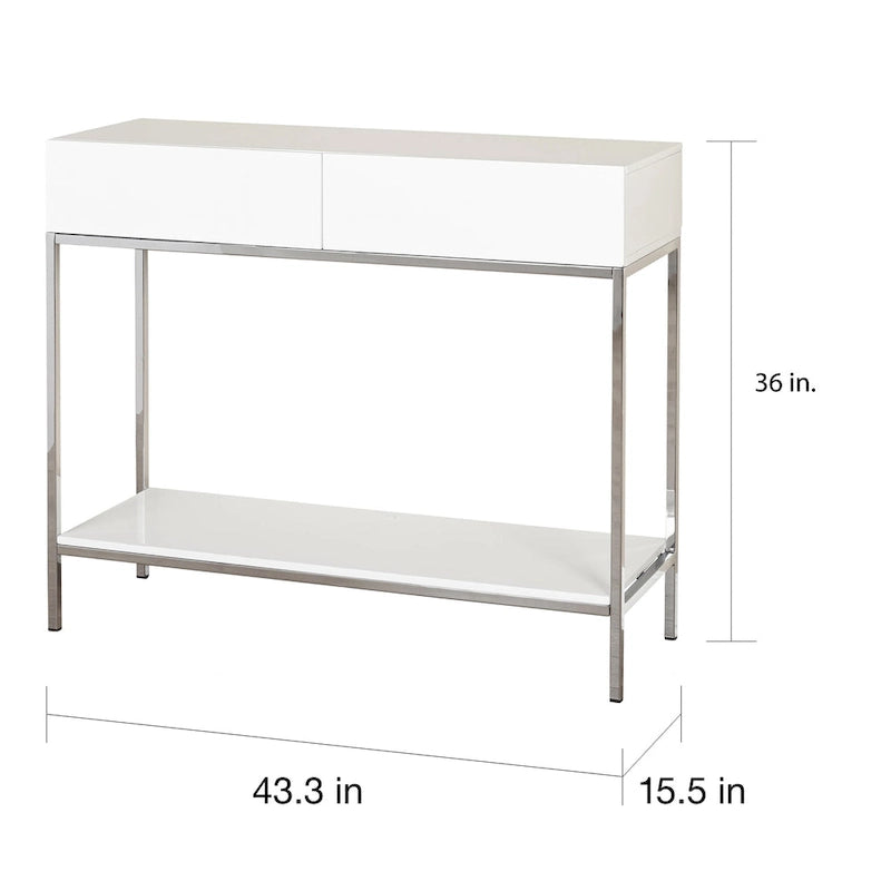 Console blanche et chrome en métal brillant