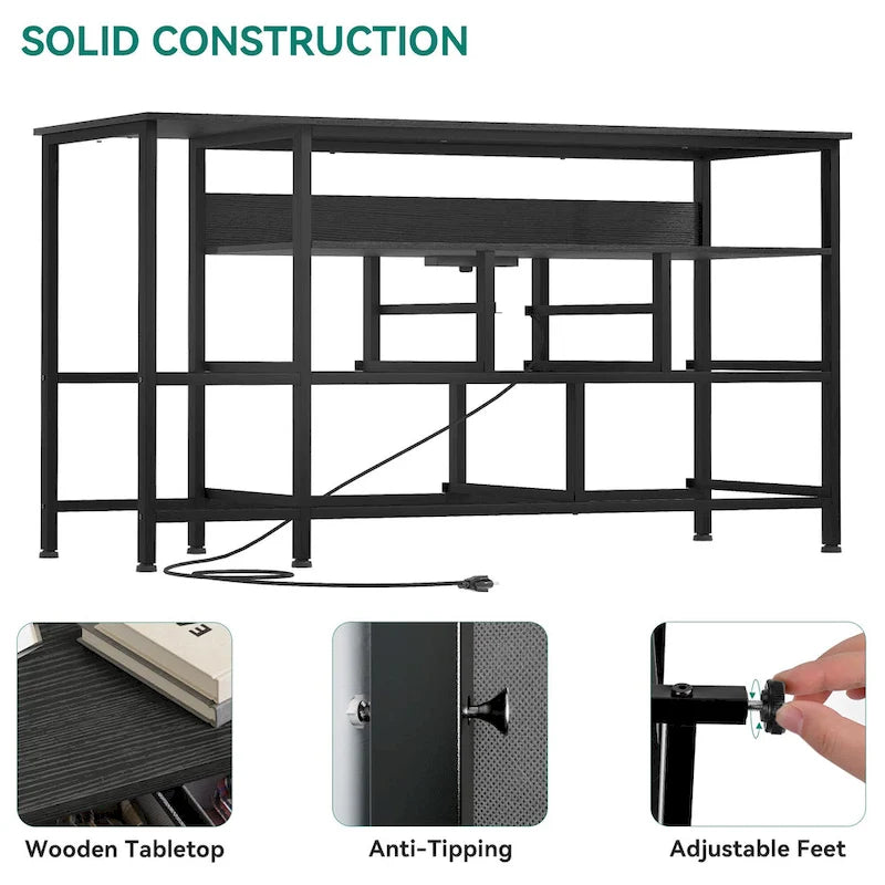 Commode en tissu à 9 tiroirs de 50 W, meuble multimédia, meuble TV avec prises et éclairage RVB