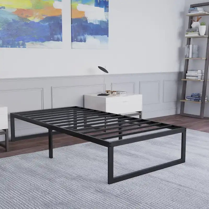 14 Metal Platform Bed Frame with Steel Slat Supports-No Foundation Needed