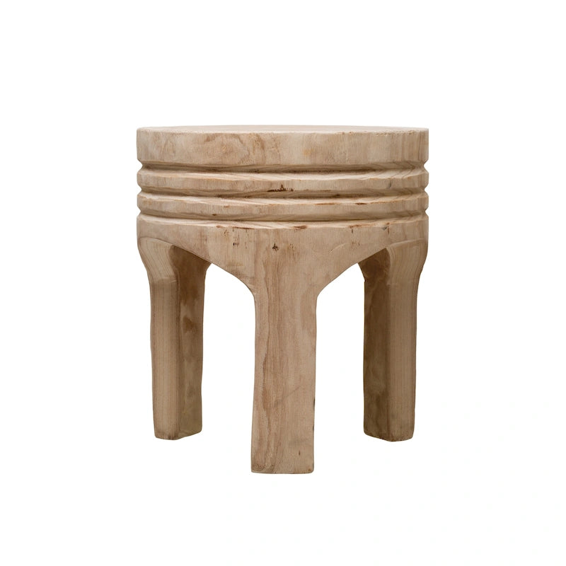 Tabouret en bois de paulownia naturel sculpté