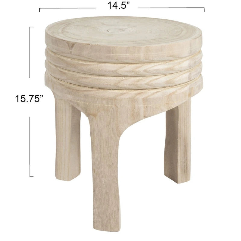 Tabouret en bois de paulownia naturel sculpté