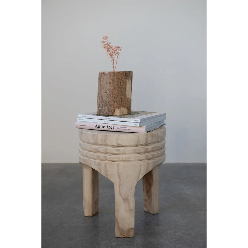 Tabouret en bois de paulownia naturel sculpté