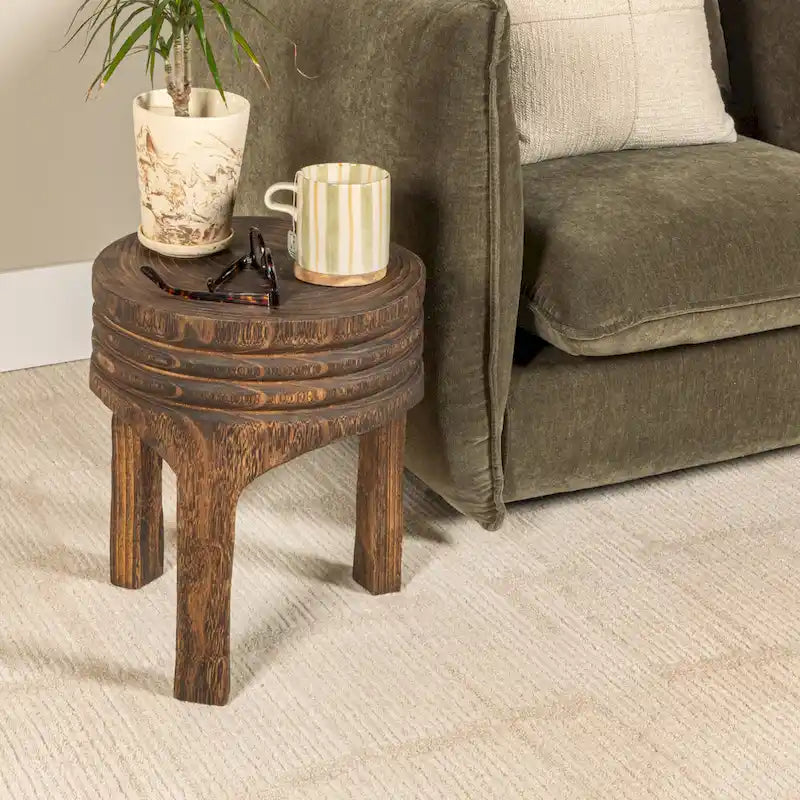 Tabouret en bois de paulownia naturel sculpté