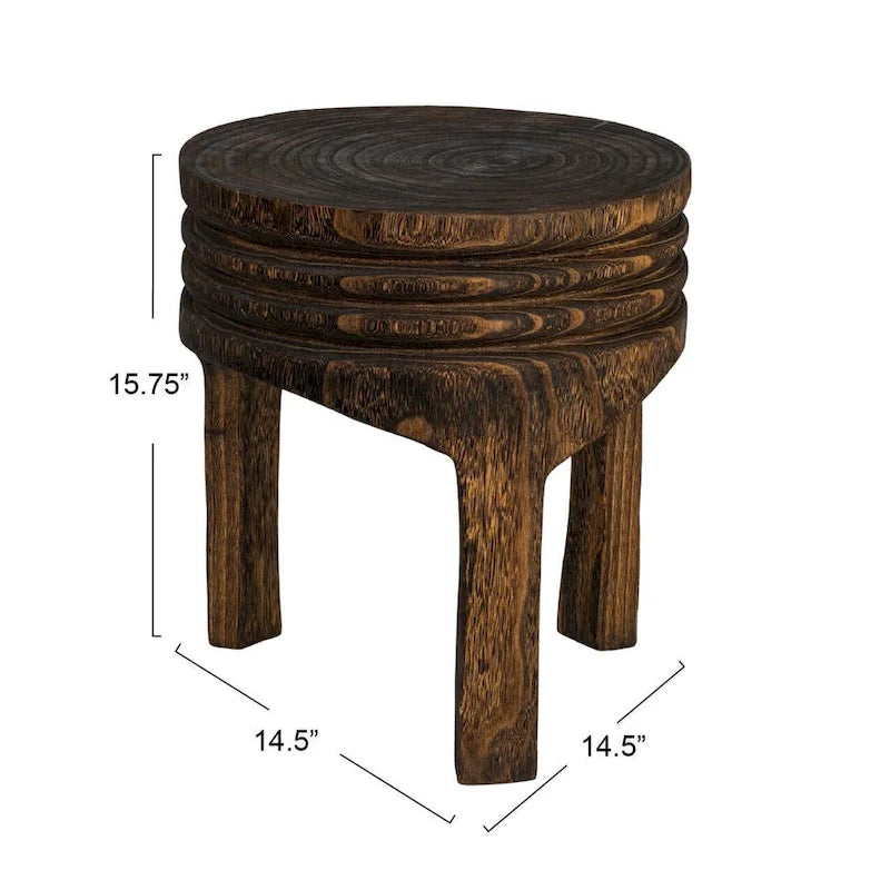 Tabouret en bois de paulownia naturel sculpté