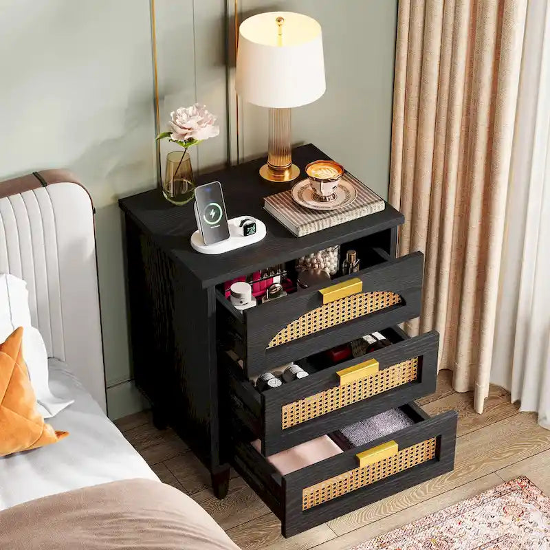 Table de chevet 20 pouces, commode de rangement en bois à 3 tiroirs pour chambre à coucher
