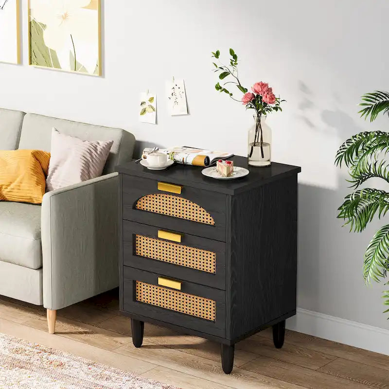 Table de chevet 20 pouces, commode de rangement en bois à 3 tiroirs pour chambre à coucher