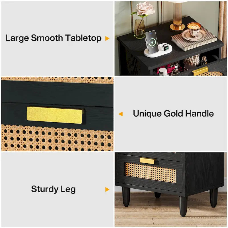 Table de chevet 20 pouces, commode de rangement en bois à 3 tiroirs pour chambre à coucher