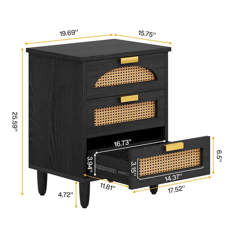 Table de chevet 20 pouces, commode de rangement en bois à 3 tiroirs pour chambre à coucher
