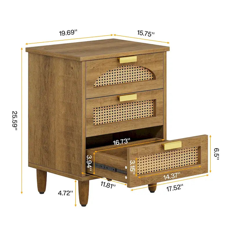 Table de chevet 20 pouces, commode de rangement en bois à 3 tiroirs pour chambre à coucher